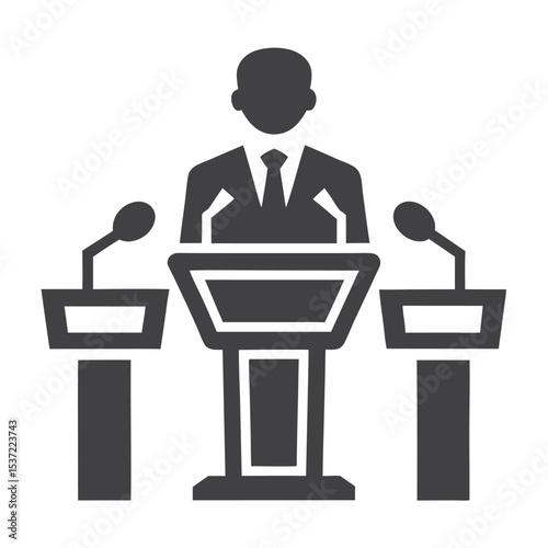 Speaker at Podium with Two Microphones Icon Gray Silhouette