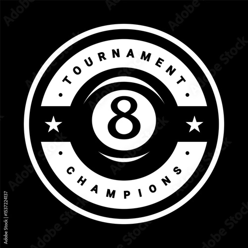 Billiard logo. Black ball color with the number eight. 8. Pool game. Snooker.