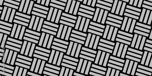 Gray Weave Pattern Showing Repetition Useful as Background. Minimal line Seamless geometric pattern with shapes. Decoration and maze ornament square wall tile. grey rattan weave texture background.