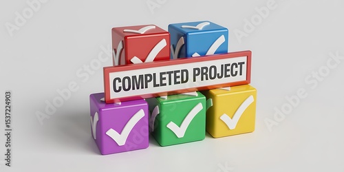 Colorful 3D Cubes with Check Marks on a Document – Vector Concept Illustration

