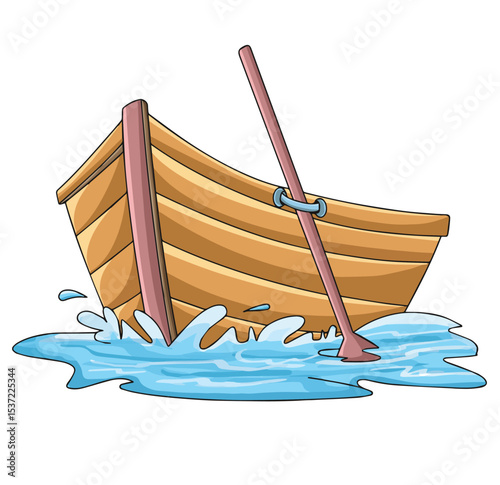 Cute cartoon hand drawn vector Wooden boat clipart.