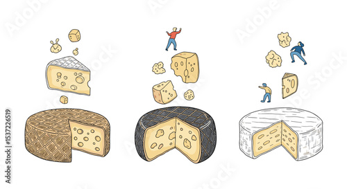 Exploring Different Types of Cheese with People in a Funny World