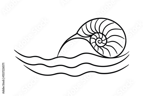 Nautilus shell with elegant spiral pattern ocean inspired Line Art Vector illustration