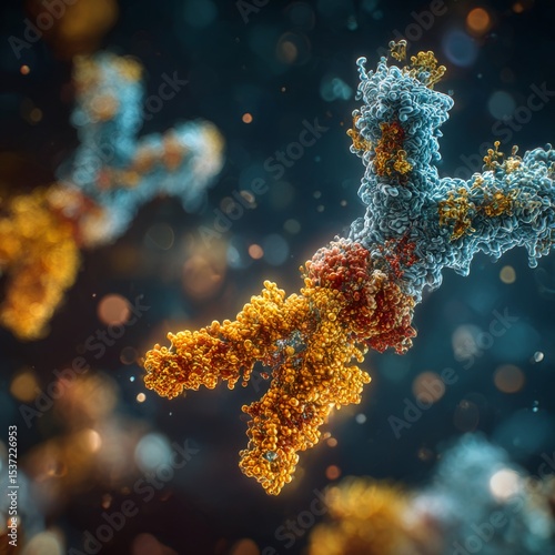 Bispecific antibody in action, digital 3d artwork illustration