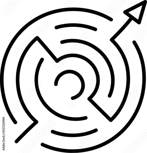 Illustration of maze puzzle game with solution and arrow showing the right direction to solve the complex problem quickly vector