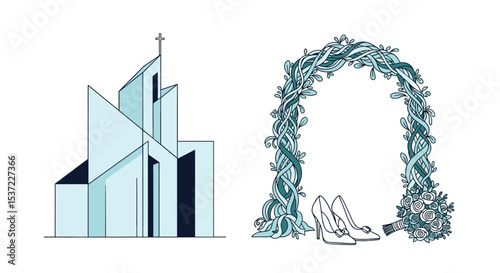 Simple Wedding Ceremony and Church Destination Venue Illustrations Pack