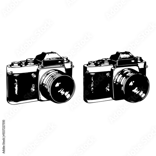Minimalist Black Vintage Camera Silhouette on White Background

