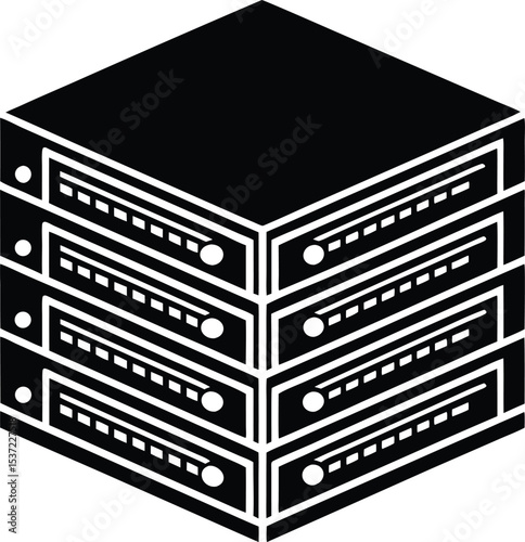 Isometric Stack of Network Servers Hosting Silhouette Data on Top of Each Other