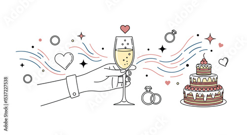 Celebrating a Momentous Wedding Event with Champagne Rings and Cake
