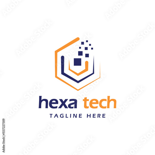 hexagon technology logo design modern concept hexa tech