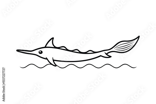 Sawfish gliding gracefully through the underwater world Line Art Vector illustration
