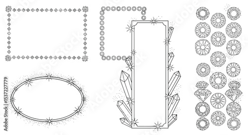 Collection of Hand Drawn Gems and Decorative Crystal Frames