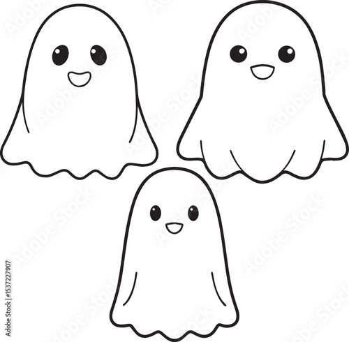 Funny cartoon monsters and a cute ghost character vector illustration for kids' Halloween fun