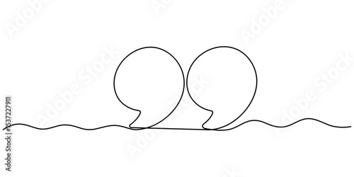One continuous line illustration of quote mark icons. Continuous line drawing of quotes vector, Single continuous line drawing of a quote mark. One continuous line of a quote mark drawing.