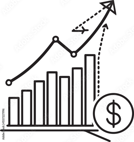 Business growth chart with arrow and dollar sign showing financial progress and investment success