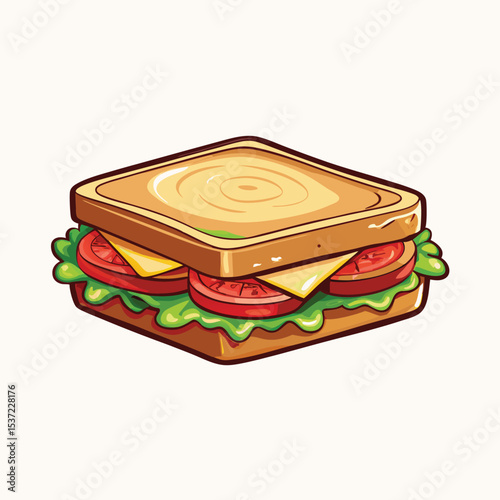 Delicious and vibrant sandwich vector illustration with tomato cheese and lettuce layers