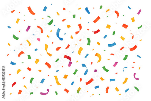 Vibrant confetti falling over transparent surface, floating with dynamic motion and festive energy for party background design