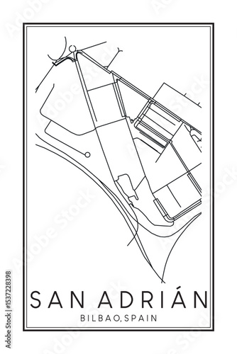 Hand drawn printable downtown road map poster of district SAN ADRIÁN of the Spanish city of BILBAO on solid white background with city name