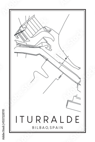 Hand drawn printable downtown road map poster of district ITURRALDE of the Spanish city of BILBAO on solid white background with city name
