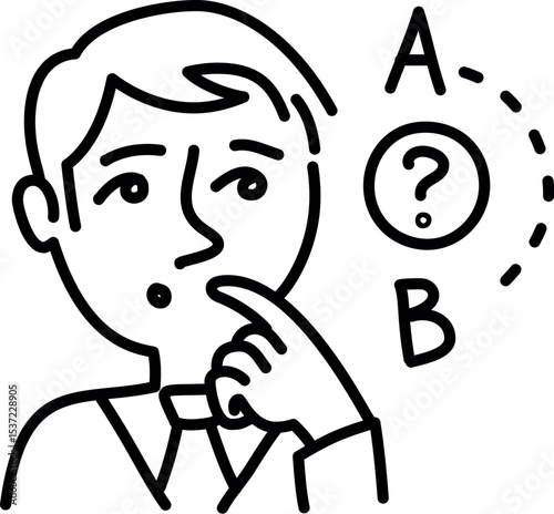 Illustration of decision making process illustration of a man choosing between options a or b vector line art drawing vector