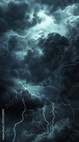 Dramatic Storm Clouds with Intense Lightning Strikes