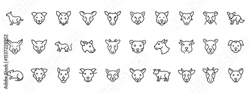 Set of Animal Face Icons – Collection of Wild and Farm Animal Symbols