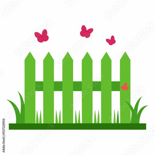 wooden fence with grass and flowers