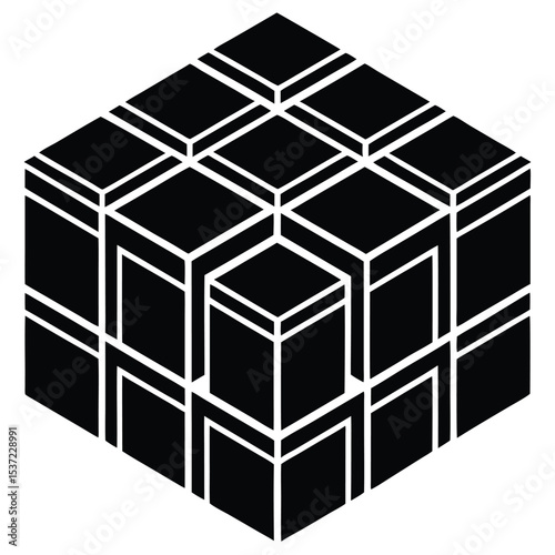 Abstract 3D Cube Puzzle Geometric Design and Interlocking Shapes