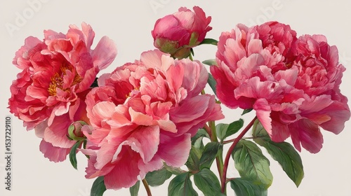 Vibrant Pink Peonies with Lush Green Leaves