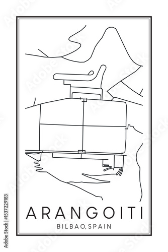 Hand drawn printable downtown road map poster of district ARANGOITI of the Spanish city of BILBAO on solid white background with city name