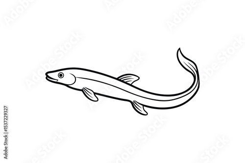 Oarfish swimming elegantly in the mysterious deep ocean Line Art Vector illustration
