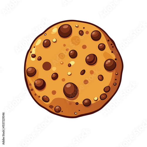 Delicious illustration of a freshly baked chocolate chip cookie with many chocolate chunks and delicious flavors