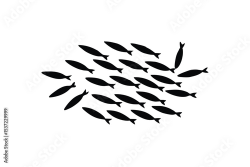Shoal of sardines swimming together in perfect harmony silhouette Vector illustration