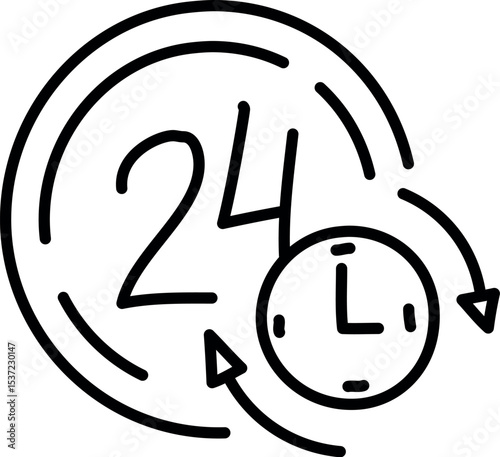 Illustration of vector graphic of open hours service available twenty four seven all day and night time delivery support  100 vector