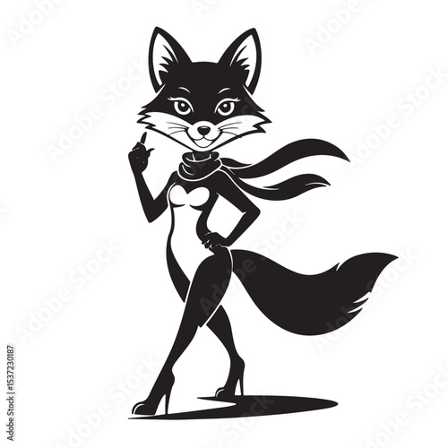 Fox fashion model cartoon animal in scarf and high heels illustration