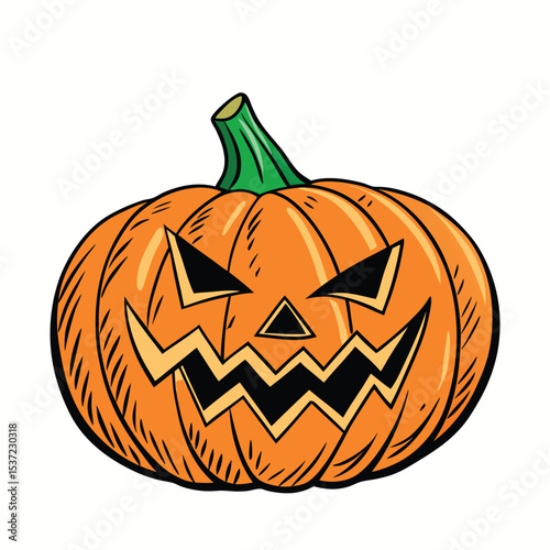 Cartoon jack o lantern with a spooky grinning face celebrating halloween festive season