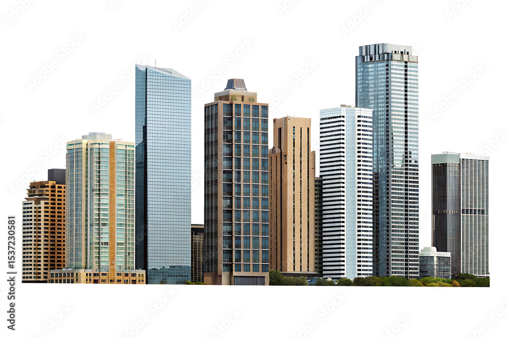 Fototapeta premium Modern city skyline buildings isolated on a white background png