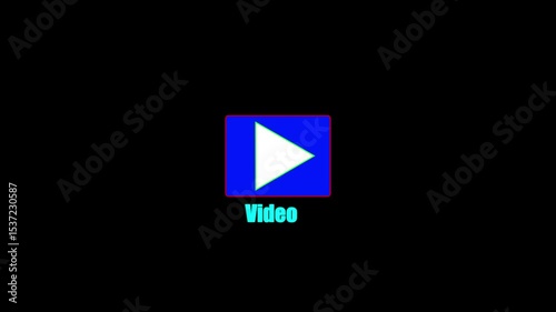 Video player play icon, rectangle shape button icon animation. Play pause icon, social media timeline bar on black screen, video scroll bar animation.