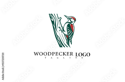 Forest and Wildlife Logo Featuring Elegant Woodpecker Bird. Clean Vector Style Illustration Great for Environmental Awareness Campaigns and Outdoor Branding.

