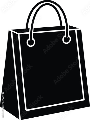 Elegant black shopping bag with Silhouette double handles isolated on white background