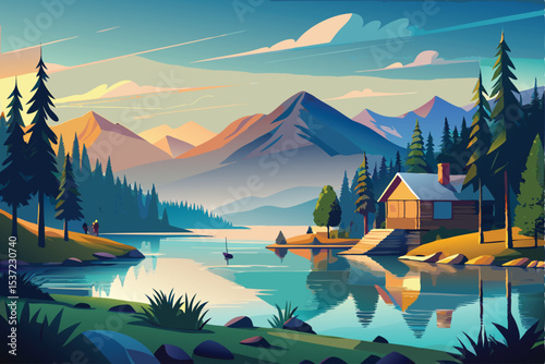 landscape with lake and mountains