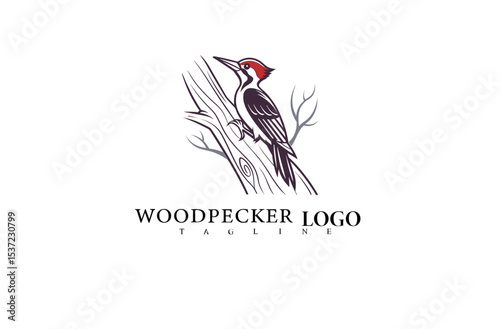 Elegant Woodpecker Bird Tree Logo in Vector Style. Ideal for Outdoor Product Identity, Nature-Themed Business Branding, and Forest Environmental Campaigns.


