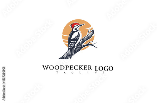 Bird Tree Vector Logo with Elegant Woodpecker Design. Great for Forest Product Brands, Nature-Based Marketing, and Eco Lifestyle Company Identity Elements.


