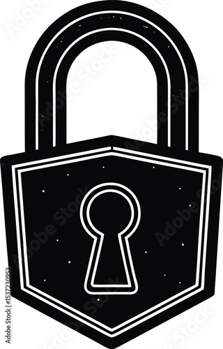 Abstract Black and White Padlock Illustration Silhouette with Distinct Keyhole and Secure Design
