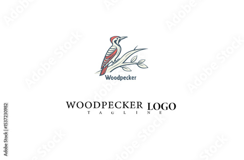 Nature-Themed Woodpecker Logo Vector with Tree Trunk. Elegant Bird Illustration Perfect for Eco Businesses, Wildlife Groups, and Green Marketing Identity Designs.

