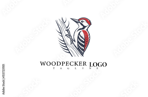 Elegant Tree Perch Woodpecker Vector Logo Design. Nature-Inspired Bird Illustration Great for Outdoor Gear Companies, Wildlife Advocacy, and Green Product Identity.

