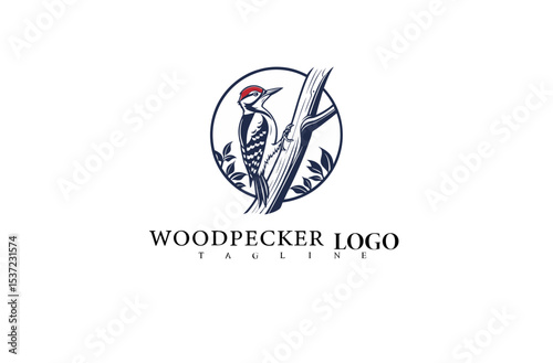 Bird and Tree Logo Featuring Elegant Woodpecker Design. Clean Vector Illustration Ideal for Environmental Companies, Wildlife Brands, and Nature-Inspired Product Identity.

