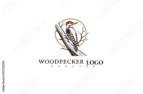 Minimal Elegant Woodpecker Bird Logo in Vector Style. Great for Wildlife Conservation Branding, Natural Product Labels, and Forest-Focused Business Logos.

