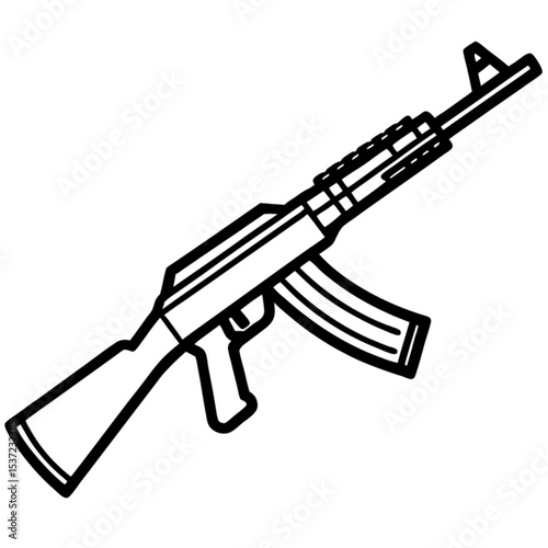 Assault rifle vector illustration featuring a black automatic military weapon, isolated on white