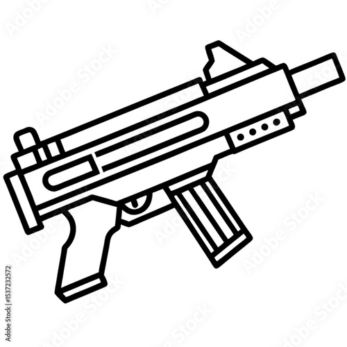 Vector illustration of an isolated automatic military firearm with a trigger and barrel